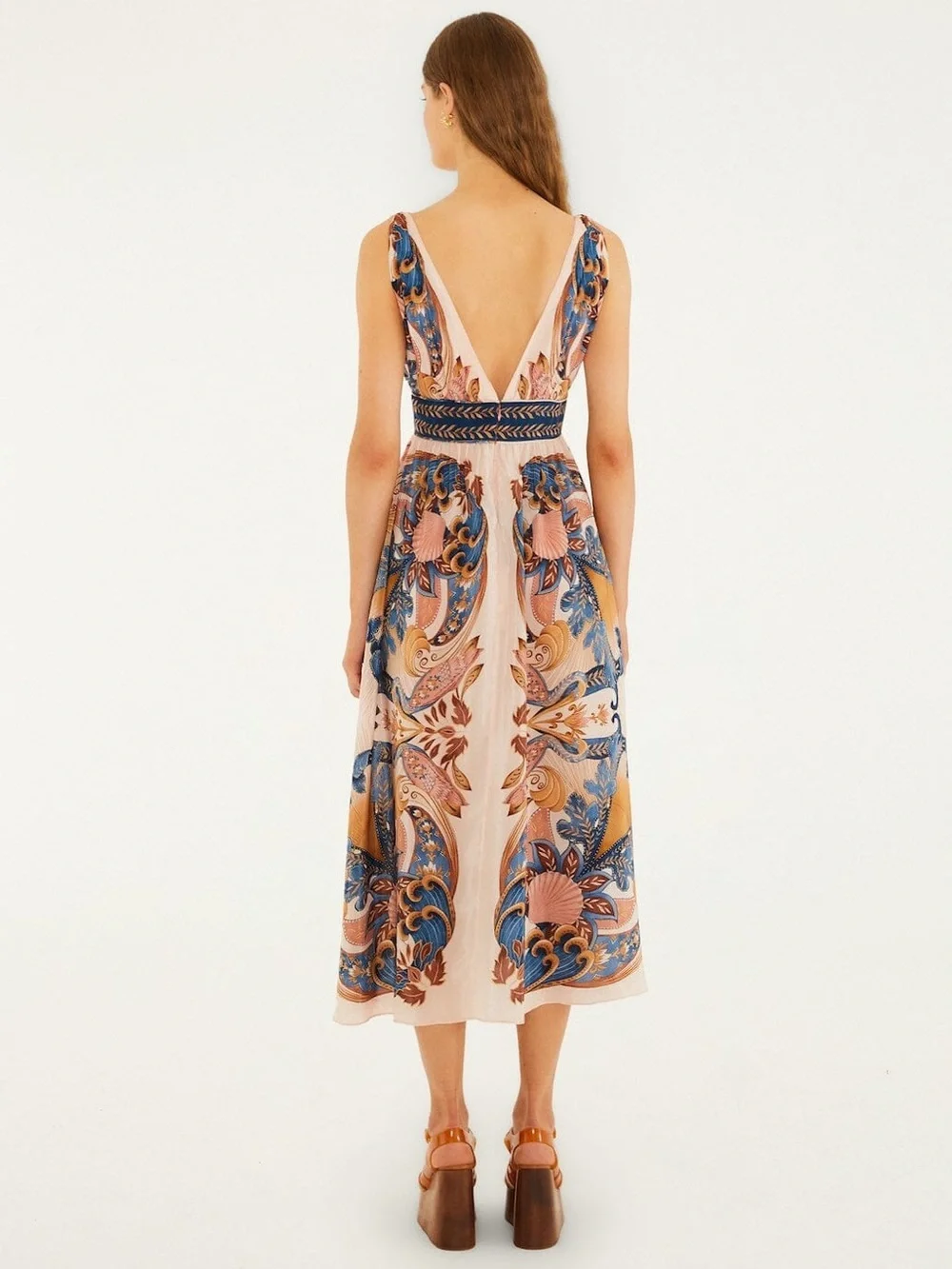 Farm Rio Soft Pink Garden Scarf V Neck Midi Dress M - Picture 5 of 7